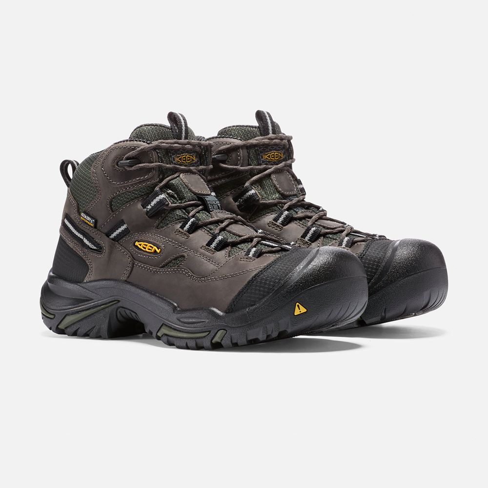 Cizme Keen Romania Barbati Negrii Maro Braddock Waterproof Mid (Steel Toe) 4128-EKGVF